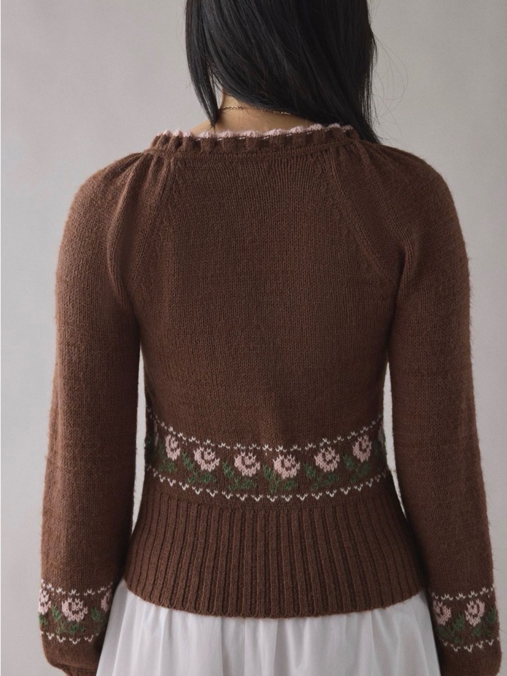 Urban Outfitters Kimchi Blue Brown Knit Cardigan with Pink & Green Floral Trim - Picture 6 of 8